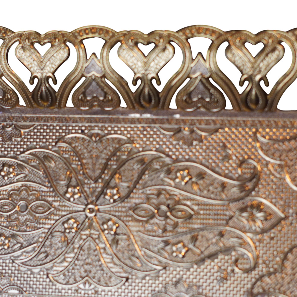 Gold Turkish Tea Serving Tray Ornate Metal Filigree Handles Small 13” Decorative - Picture 4 of 8